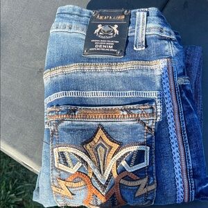 Men's Bootcut Jeans - Blue and Brown